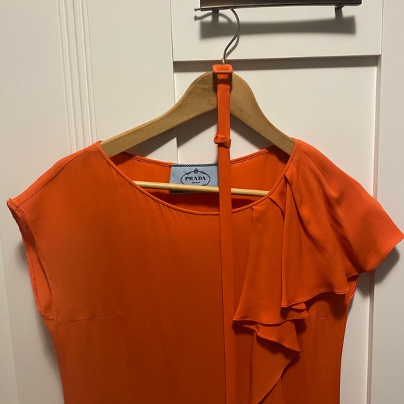 PRADA silk ruffle dress in Orange - Picture 2 of 8